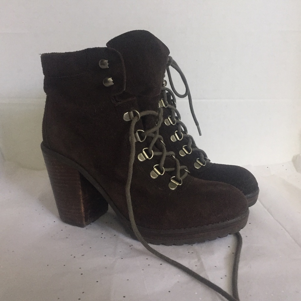 Dolce Vita Choc Brown Suede Lace up Boot Chunky Lug Sole Y2K Hiking - Size 7